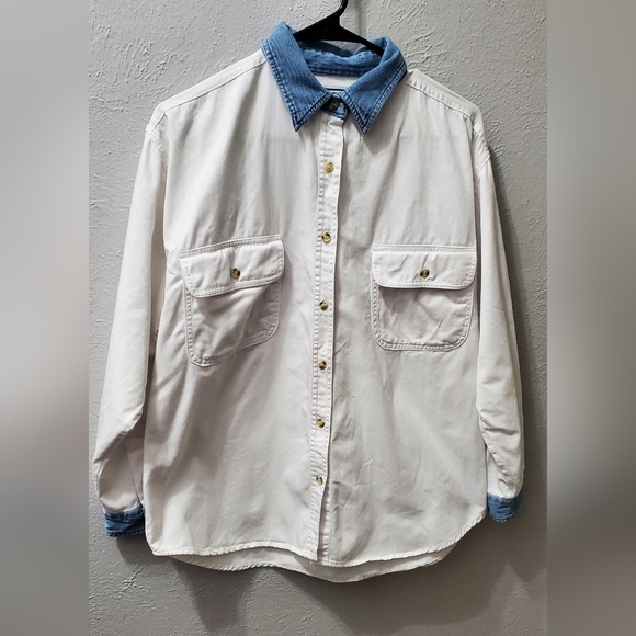 Andrew sport Tops - Chic White Shirt with Denim Collar